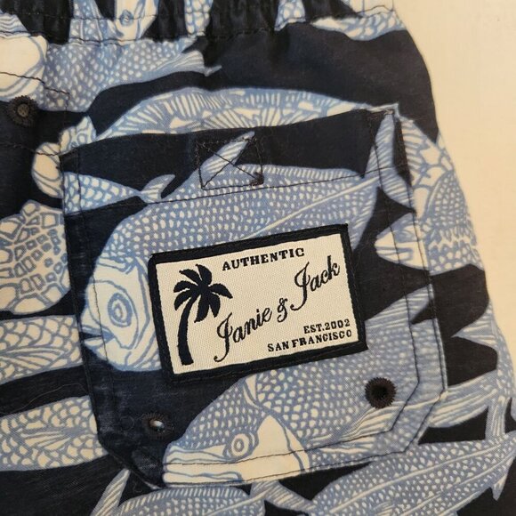 Janie and Jack Boardshort Swimsuit Blue Fish Bathing Suit Swim Trunks Toddler 2T - Picture 5 of 8